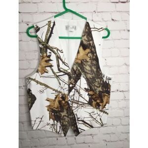 Men's Larr Brio Satin Tuxedo Mossy Oak Camo‎ Vest Wedding Groom Size S White
